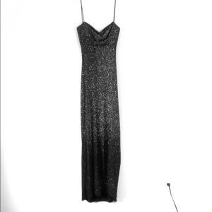 Black sparkling backless dress.